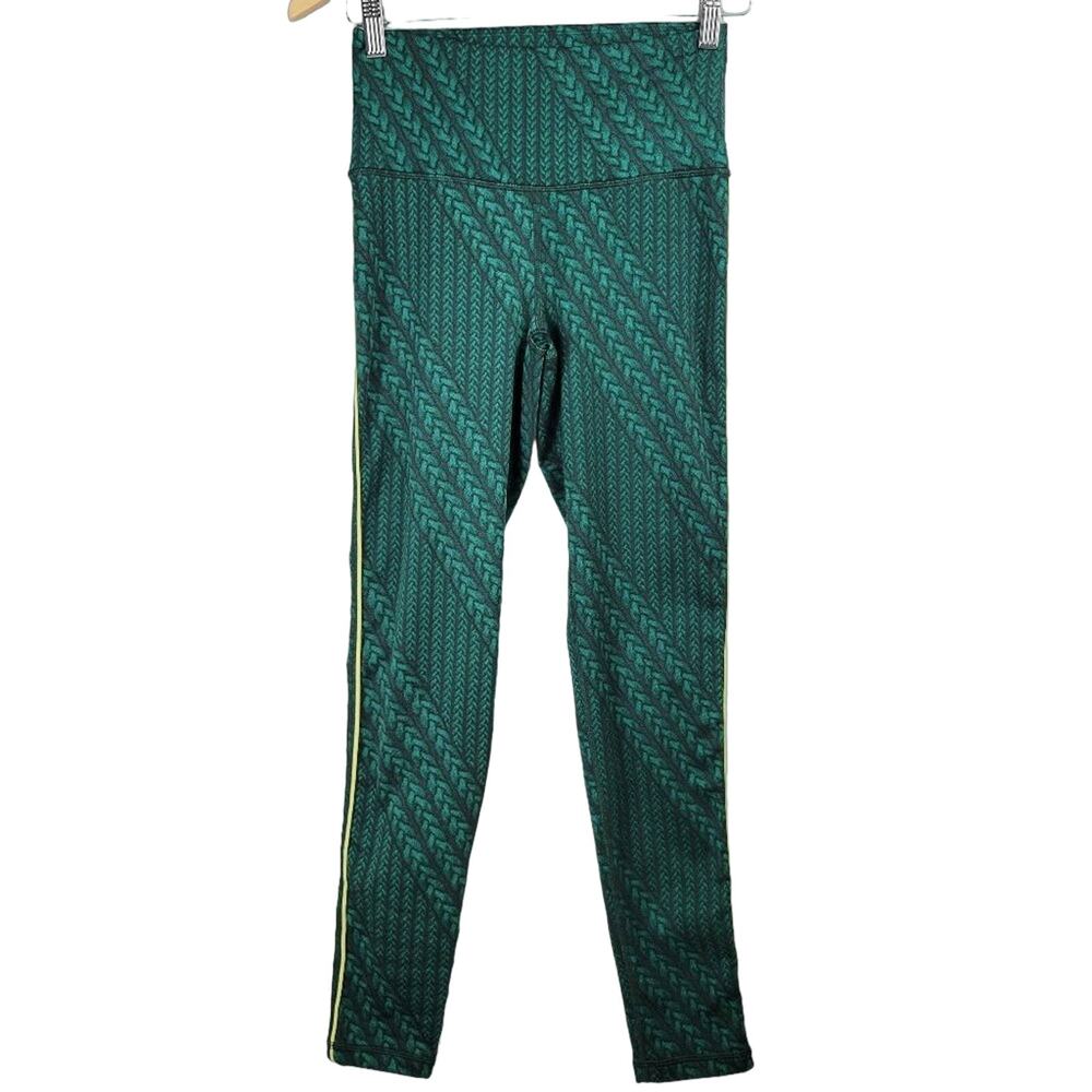 Aerie Women's High Waisted Leggings Green‎ Cable Knit Print Size Medium